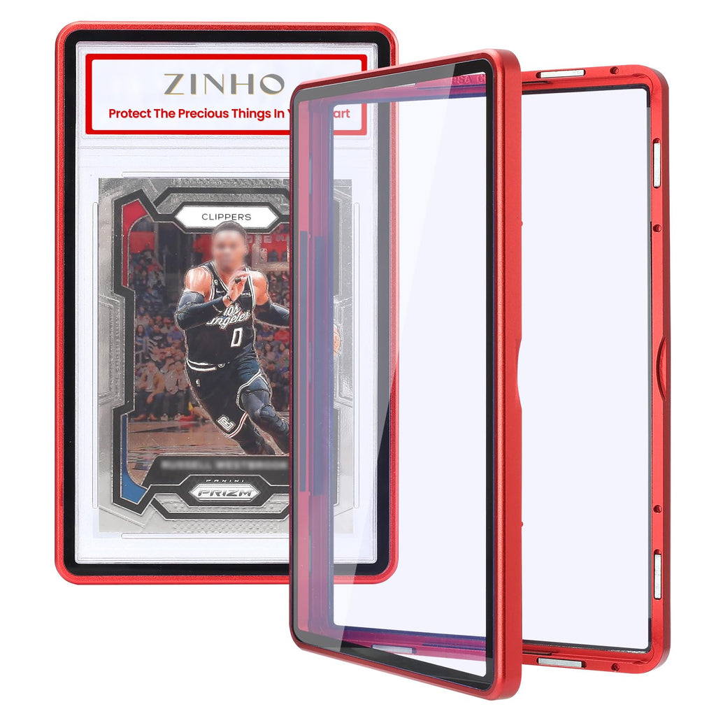 ZINHO Graded Card Case - Red Aluminum Alloy Slab Protector with Magnetic Closure for 35PT PSA/CGC/CSG Cards
