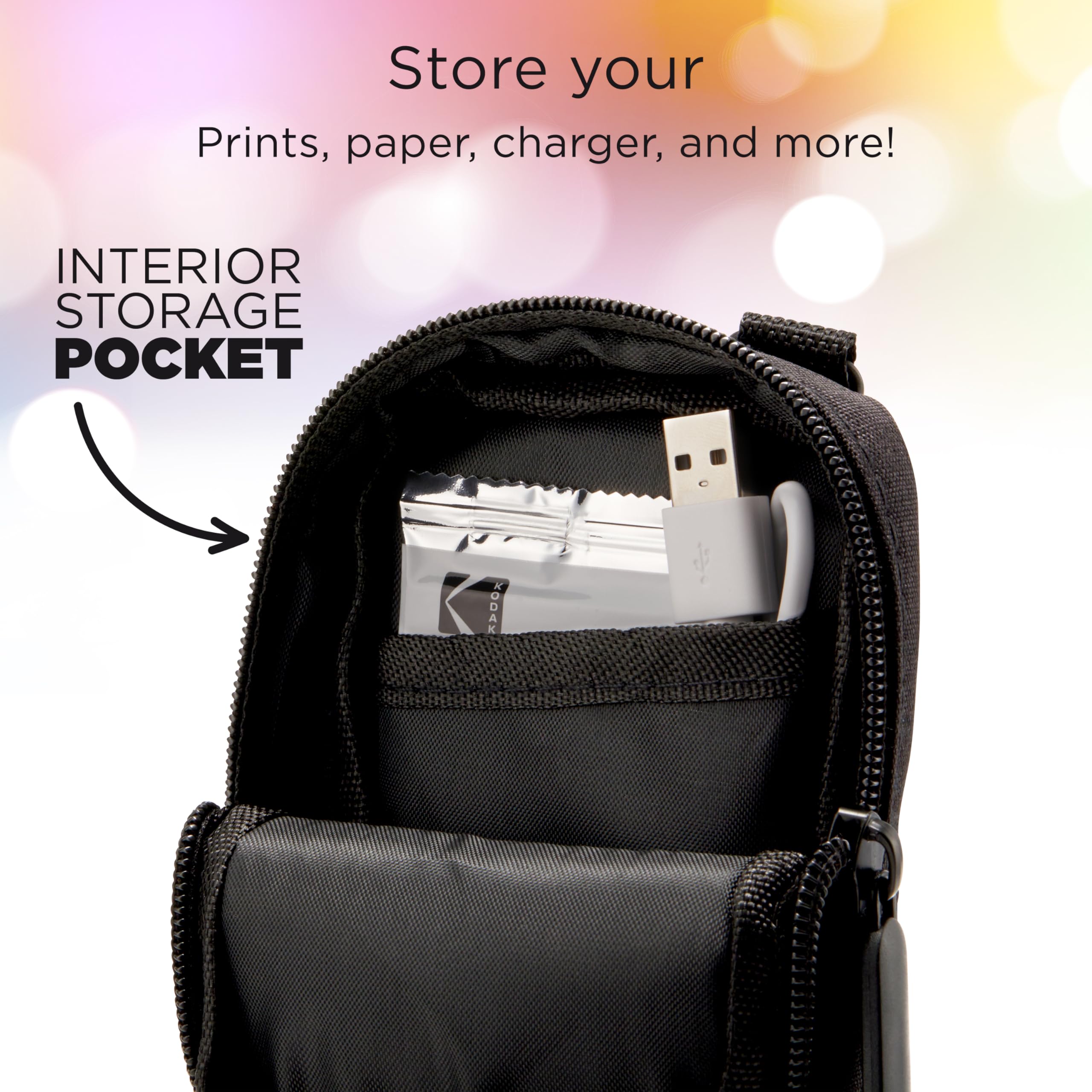 Zink Soft Camera Case for Instant Print Cameras – Black, with Photo Paper Pocket and Crossbody Strap