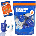 Zion Judaica XL Hanukkah Dreidels – 3-Inch Blue/White Wood, 10-Pack with English Translation & Transliteration