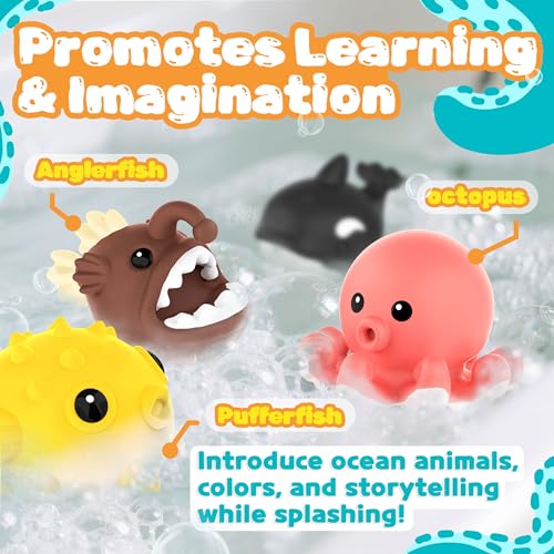 Zippytots 8-Pack No-Hole Ocean Animal Bath Toys – Mold-Free for Toddlers 1-3
