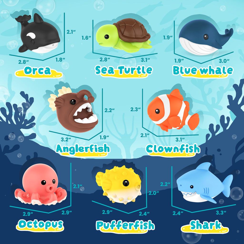 Zippytots 8-Pack No-Hole Ocean Animal Bath Toys – Mold-Free for Toddlers 1-3