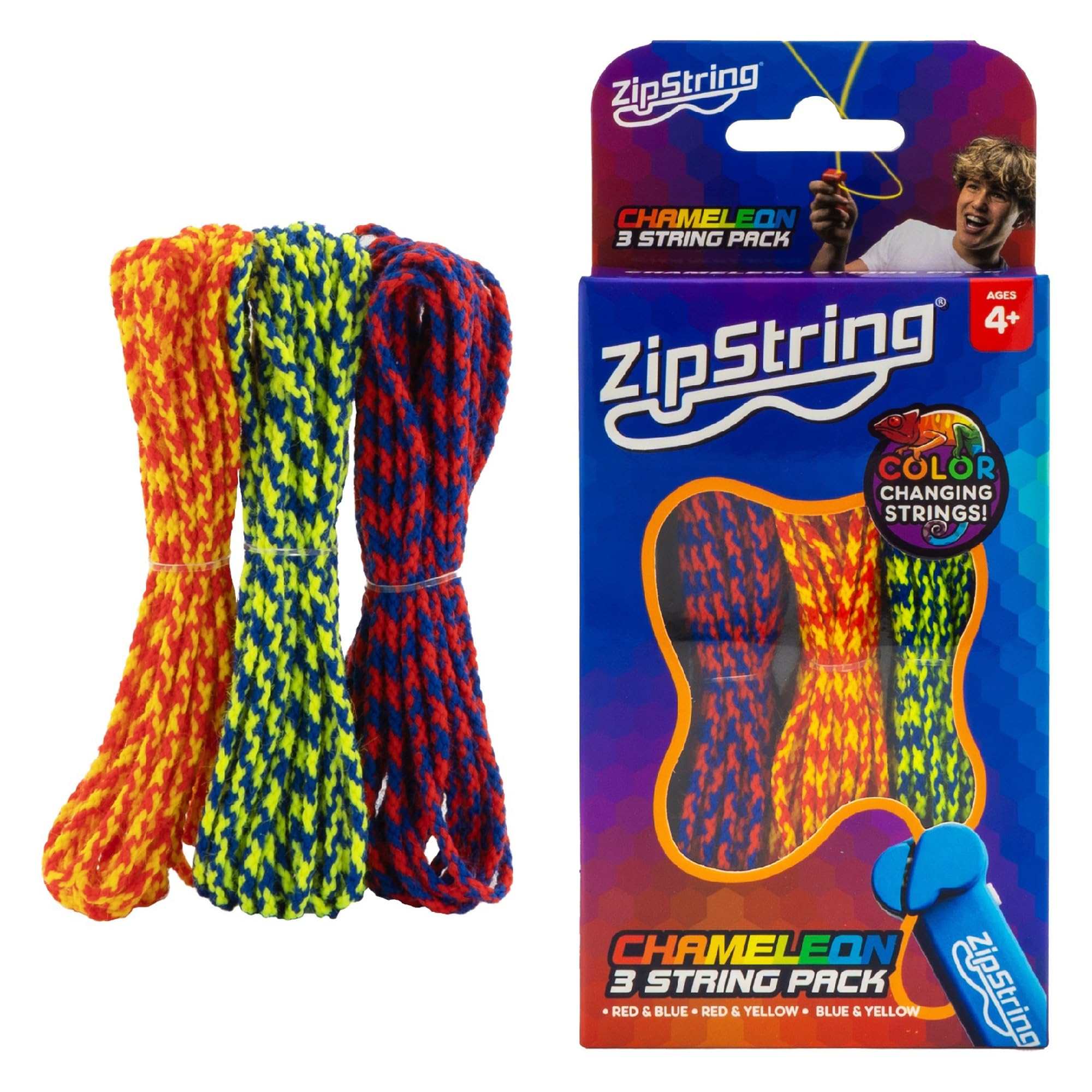 ZipString Chameleon Strings (Pack of 3) – Glow-in-the-Dark Replacement Strings for Rope Launcher Toy – Color-Changing Fidget Toy Featured on Shark Tank