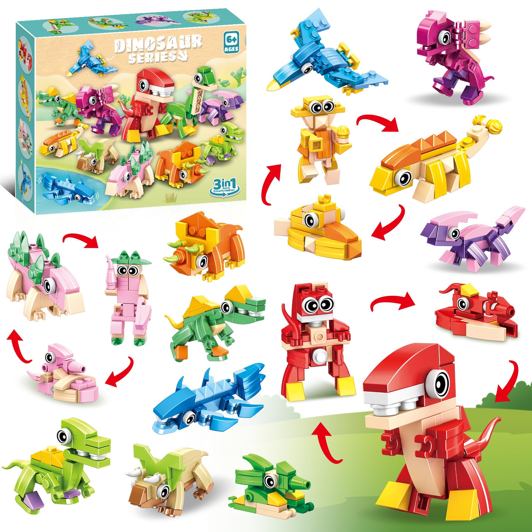ZIYOSTAR 12-Pack Dinosaur Building Blocks, 36 Shapes in 1 Set, DIY Animal Toys for Kids Ages 6-12