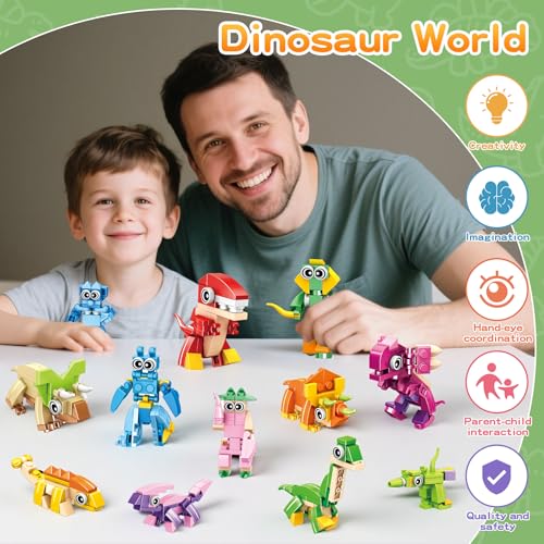 ZIYOSTAR 12-Pack Dinosaur Building Blocks, 36 Shapes in 1 Set, DIY Animal Toys for Kids Ages 6-12