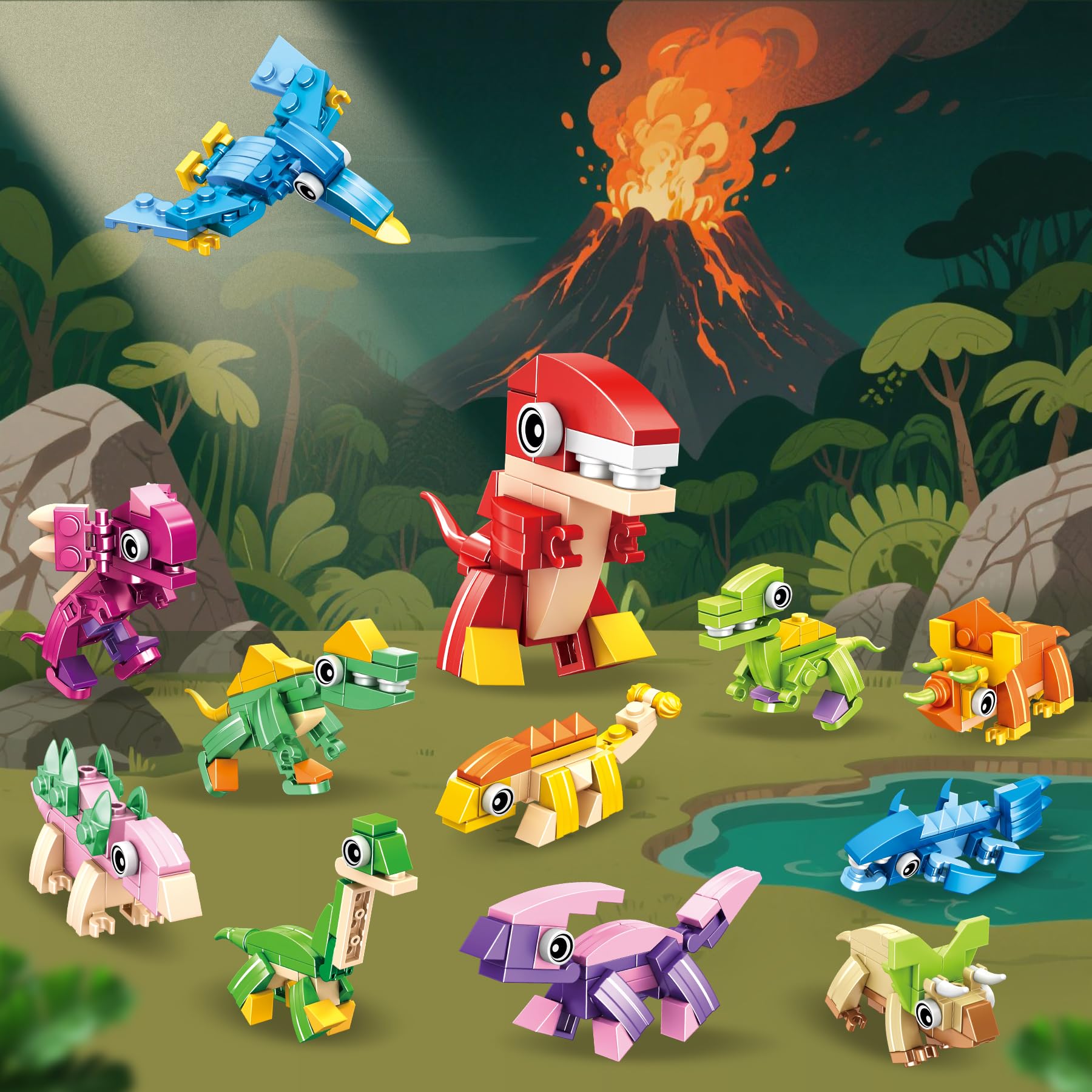 ZIYOSTAR 12-Pack Dinosaur Building Blocks, 36 Shapes in 1 Set, DIY Animal Toys for Kids Ages 6-12
