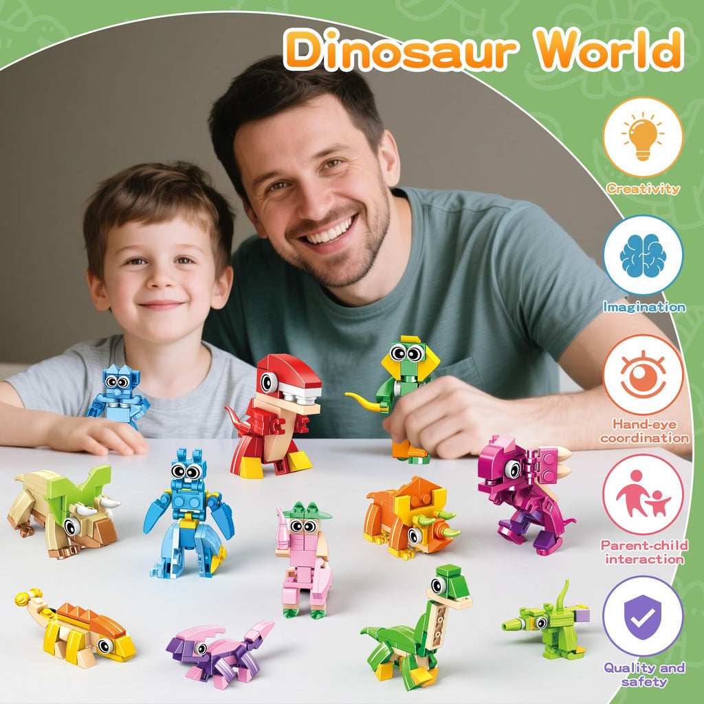 ZIYOSTAR 12-Pack Dinosaur Building Blocks, 36 Shapes in 1 Set, DIY Animal Toys for Kids Ages 6-12