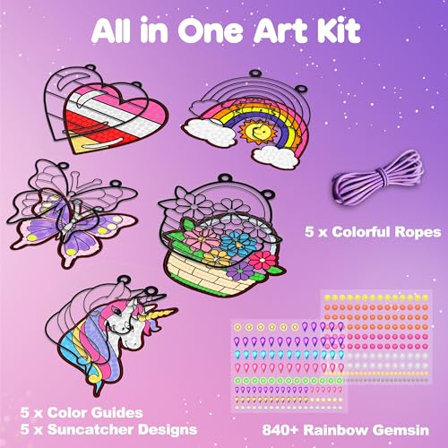 ZIZZ Diamond Painting Suncatcher Kits - 5 Gem Window Art Designs for Kids Ages 4-10