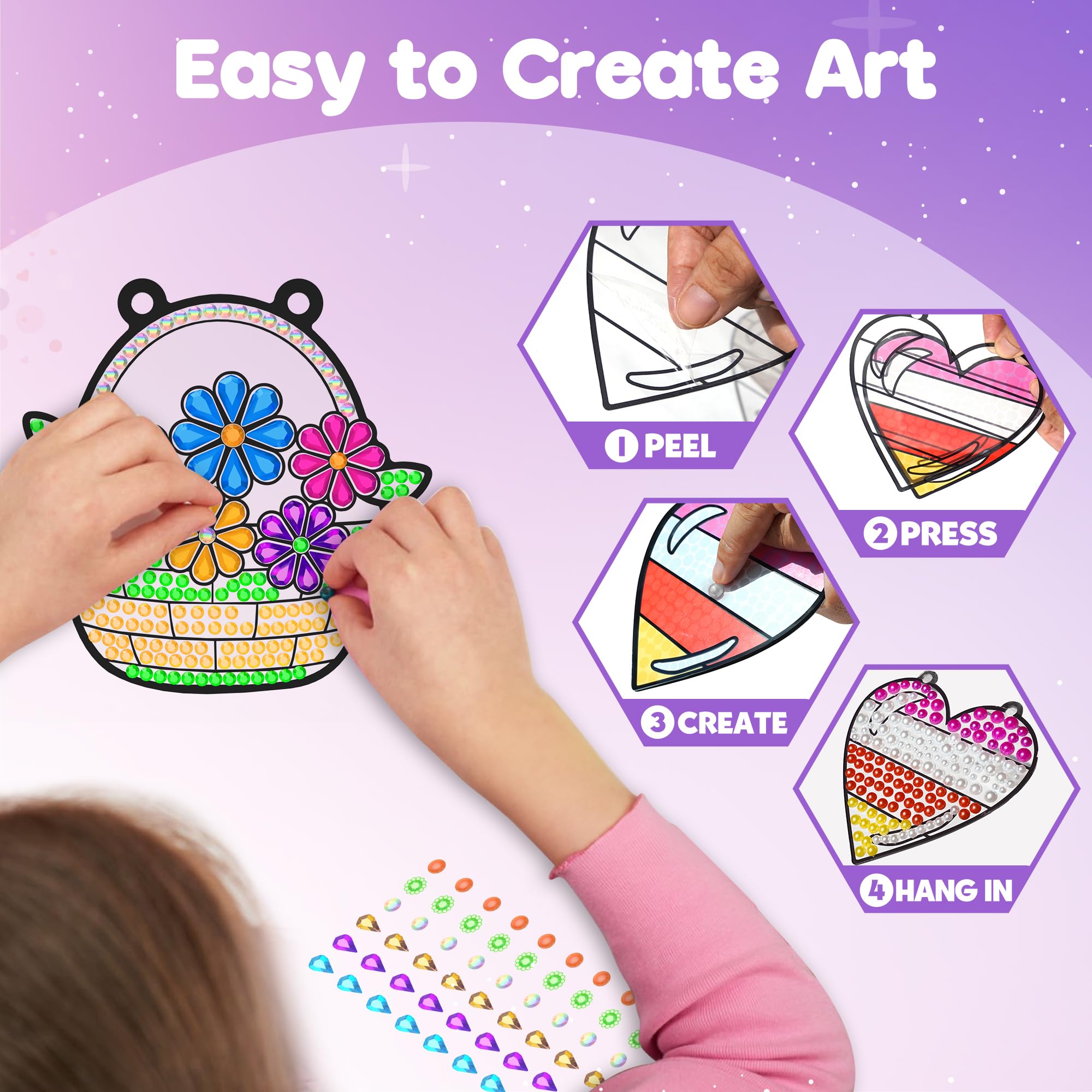 ZIZZ Diamond Painting Suncatcher Kits - 5 Gem Window Art Designs for Kids Ages 4-10