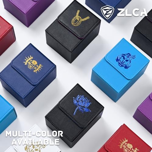 ZLCA 100+ Card Deck Box with 2 Dividers – PU Leather TCG Storage Case for Magic, Yu-Gi-Oh!, and More (Black, Ring Design)