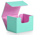 ZLCA Leather Magnetic Card Deck Box for MTG, Holds 120+ Single-Sleeved Cards, Turquoise & Pink