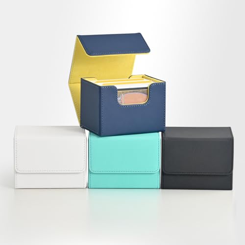 ZLCA Leather Magnetic Card Deck Box for MTG, Holds 120+ Single-Sleeved Cards, Turquoise & Pink