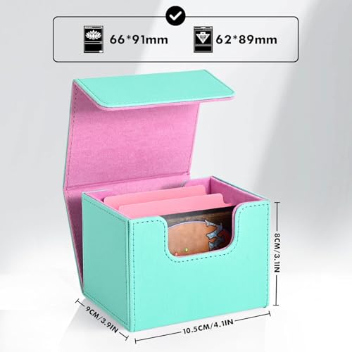 ZLCA Leather Magnetic Card Deck Box for MTG, Holds 120+ Single-Sleeved Cards, Turquoise & Pink