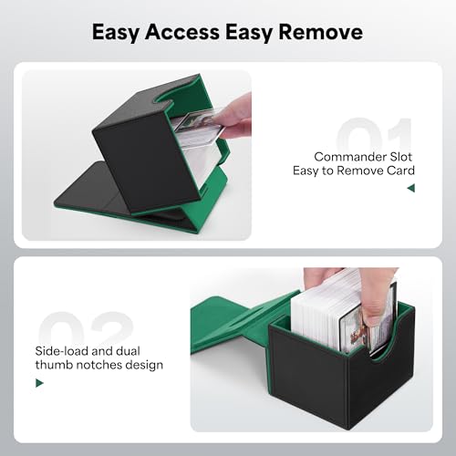 ZLCA MTG Commander Deck Box – Holds 110+ Double-Sleeved Cards with Display Window and Dividers (Black & Dark Green)