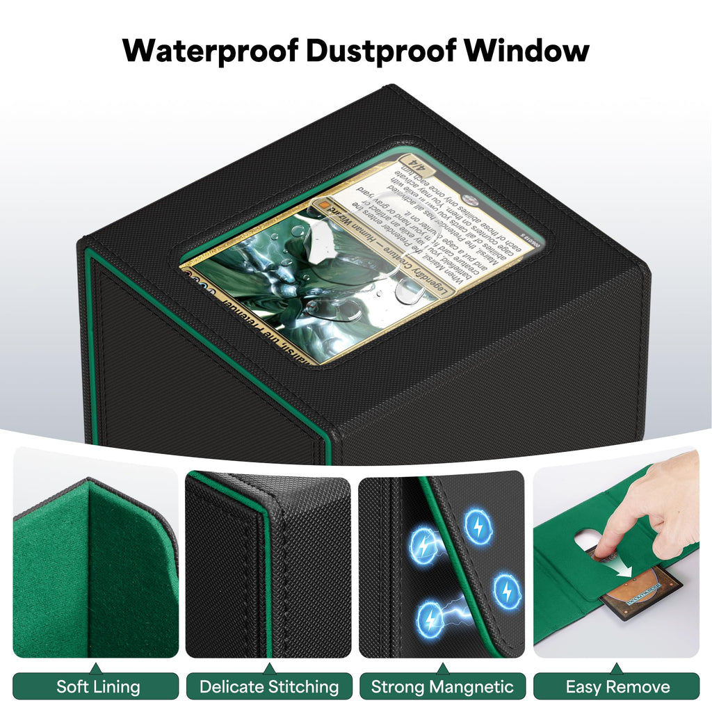 ZLCA MTG Commander Deck Box – Holds 110+ Double-Sleeved Cards with Display Window and Dividers (Black & Dark Green)