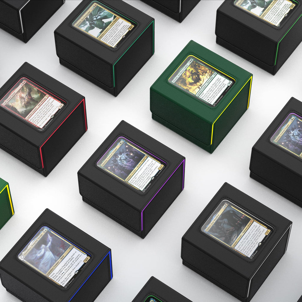 ZLCA MTG Commander Deck Box – Holds 110+ Double-Sleeved Cards with Display Window and Dividers (Black & Dark Green)