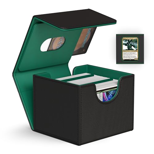 ZLCA MTG Commander Deck Box – Holds 110+ Double-Sleeved Cards with Display Window and Dividers (Black & Dark Green)