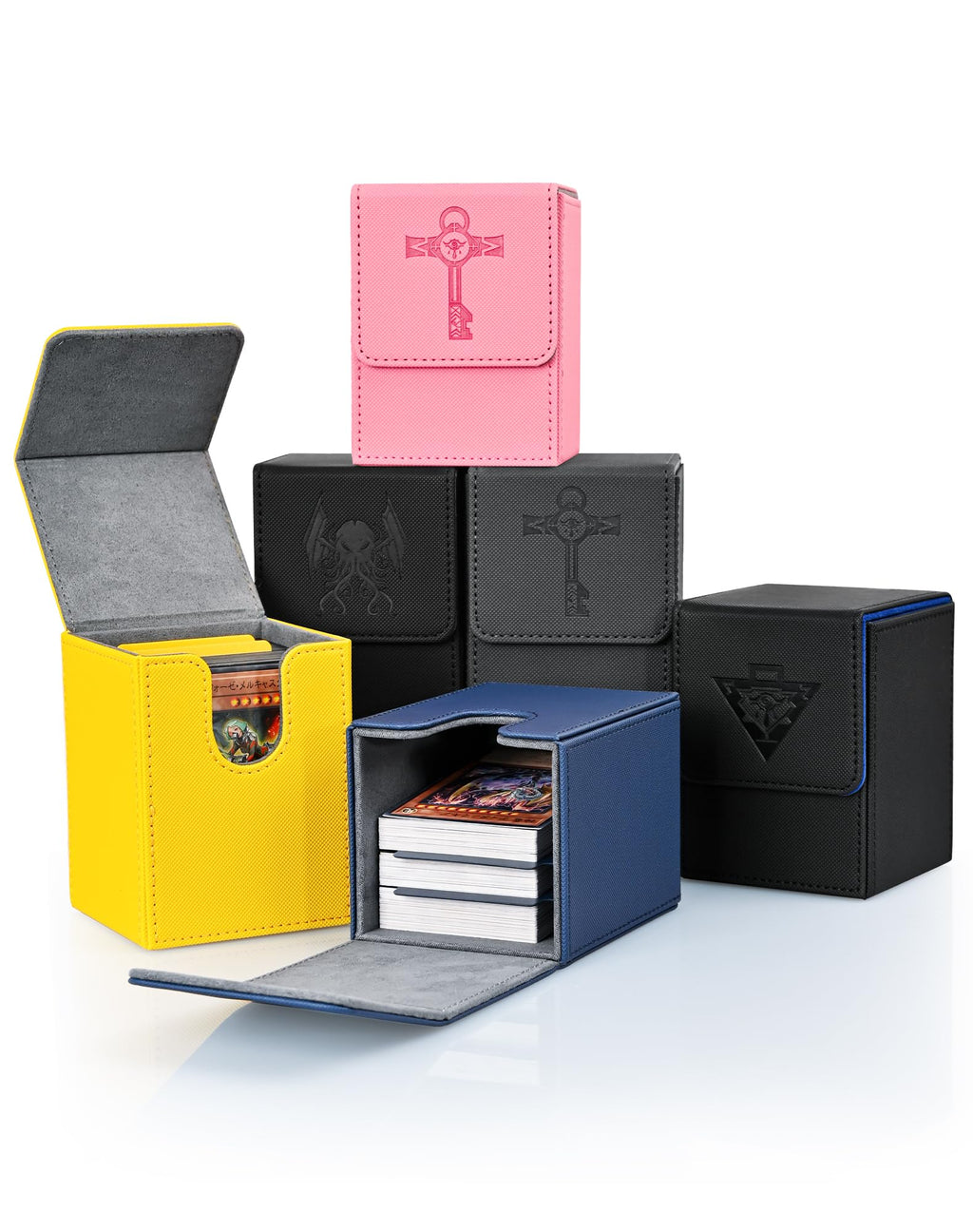 ZLCA Navy Faux Leather Card Deck Box – Holds 100+ Sleeved MTG/YuGiOh Cards with Dividers