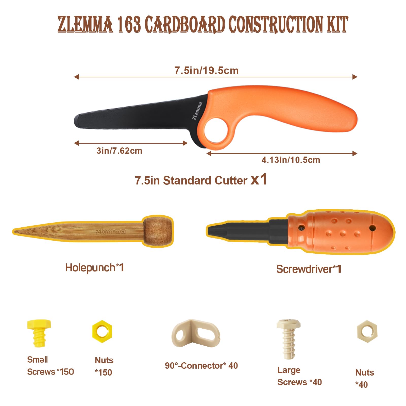 ZLemma 163-Piece Cardboard Construction Kit – Reusable Tools for Kids’ STEAM Projects and Family Crafting