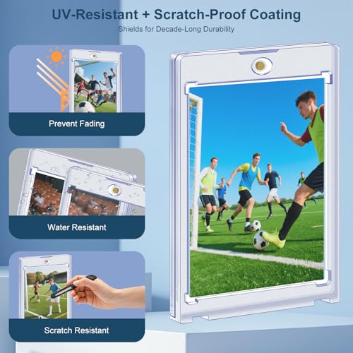 ZLinwly 35pt Magnetic Card Holders 10-Pack: Clear Acrylic Trading Card Protectors with UV Protection for Baseball, Football, Basketball Cards, MTG, TCG