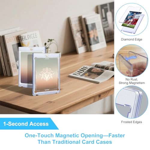 ZLinwly 35pt Magnetic Card Holders 10-Pack: Clear Acrylic Trading Card Protectors with UV Protection for Baseball, Football, Basketball Cards, MTG, TCG