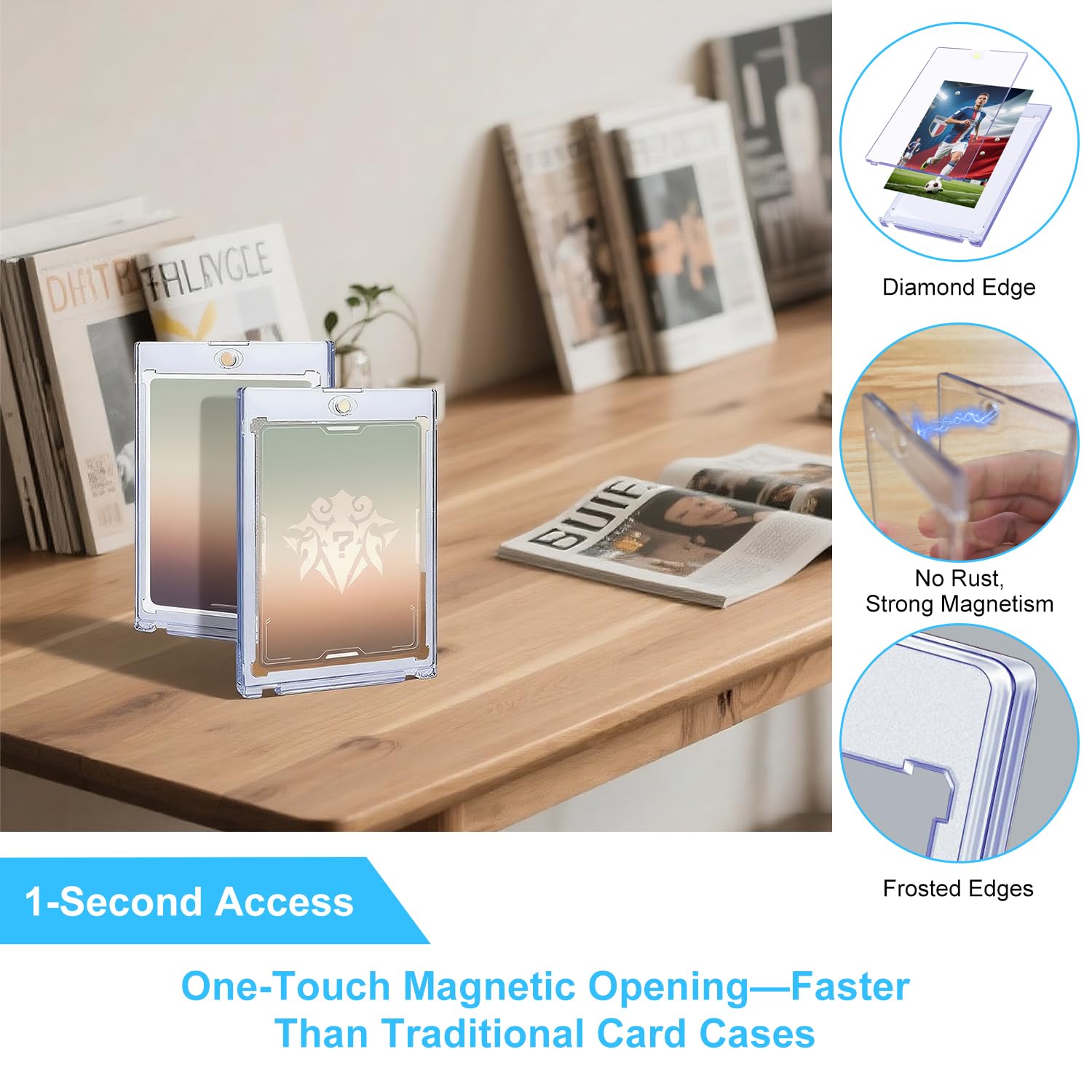 ZLinwly 35pt Magnetic Card Holders 10-Pack: Clear Acrylic Trading Card Protectors with UV Protection for Baseball, Football, Basketball Cards, MTG, TCG