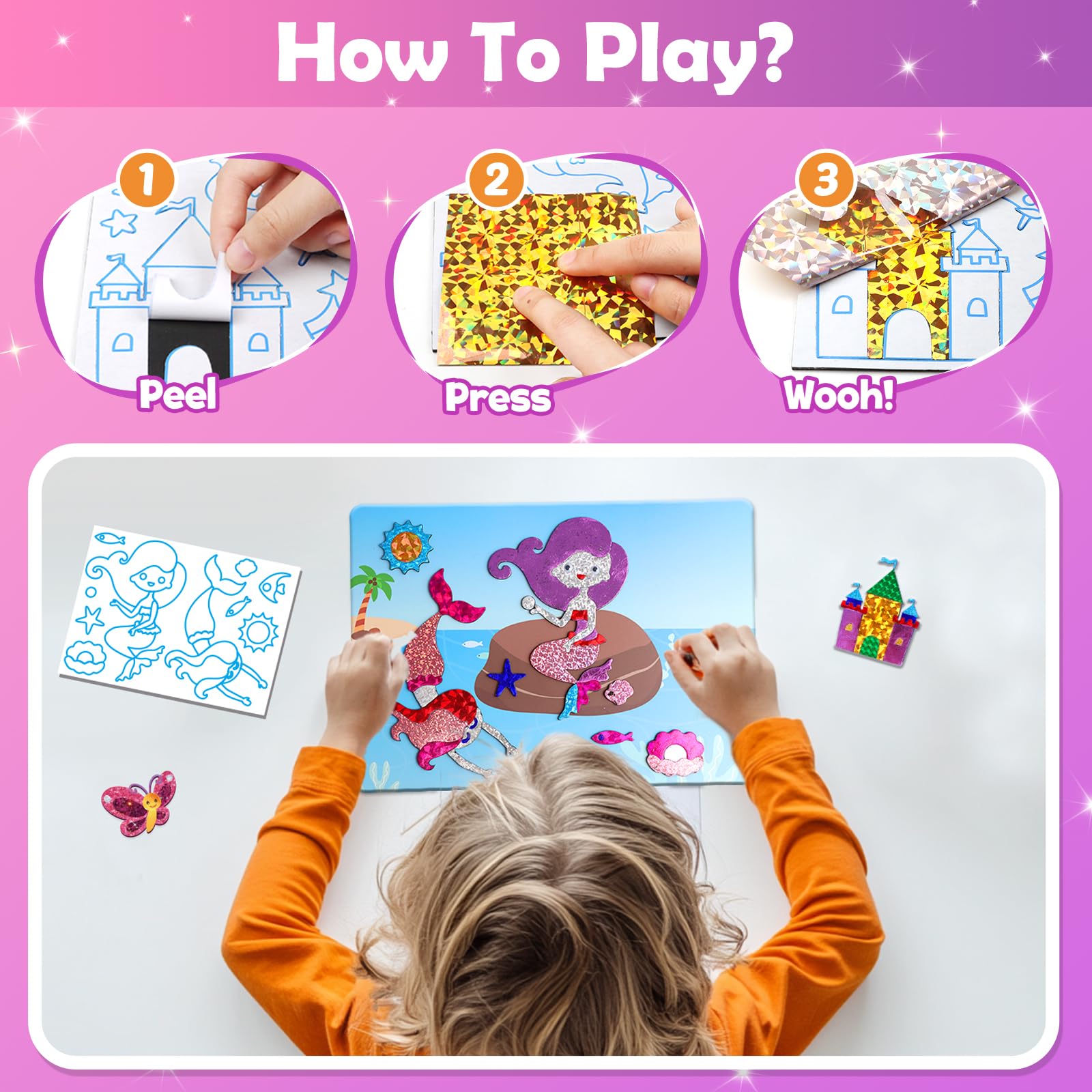 ZMLM Foil Art Kit for Kids – Princess Theme Mess-Free Craft Activity with 10 Pictures