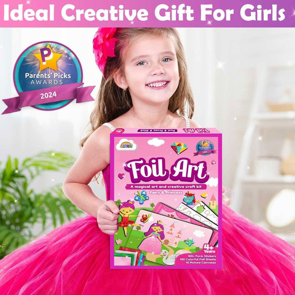 ZMLM Foil Art Kit for Kids – Princess Theme Mess-Free Craft Activity with 10 Pictures