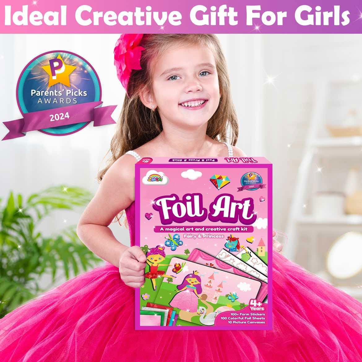 ZMLM Foil Art Kit for Kids – Princess Theme Mess-Free Craft Activity with 10 Pictures