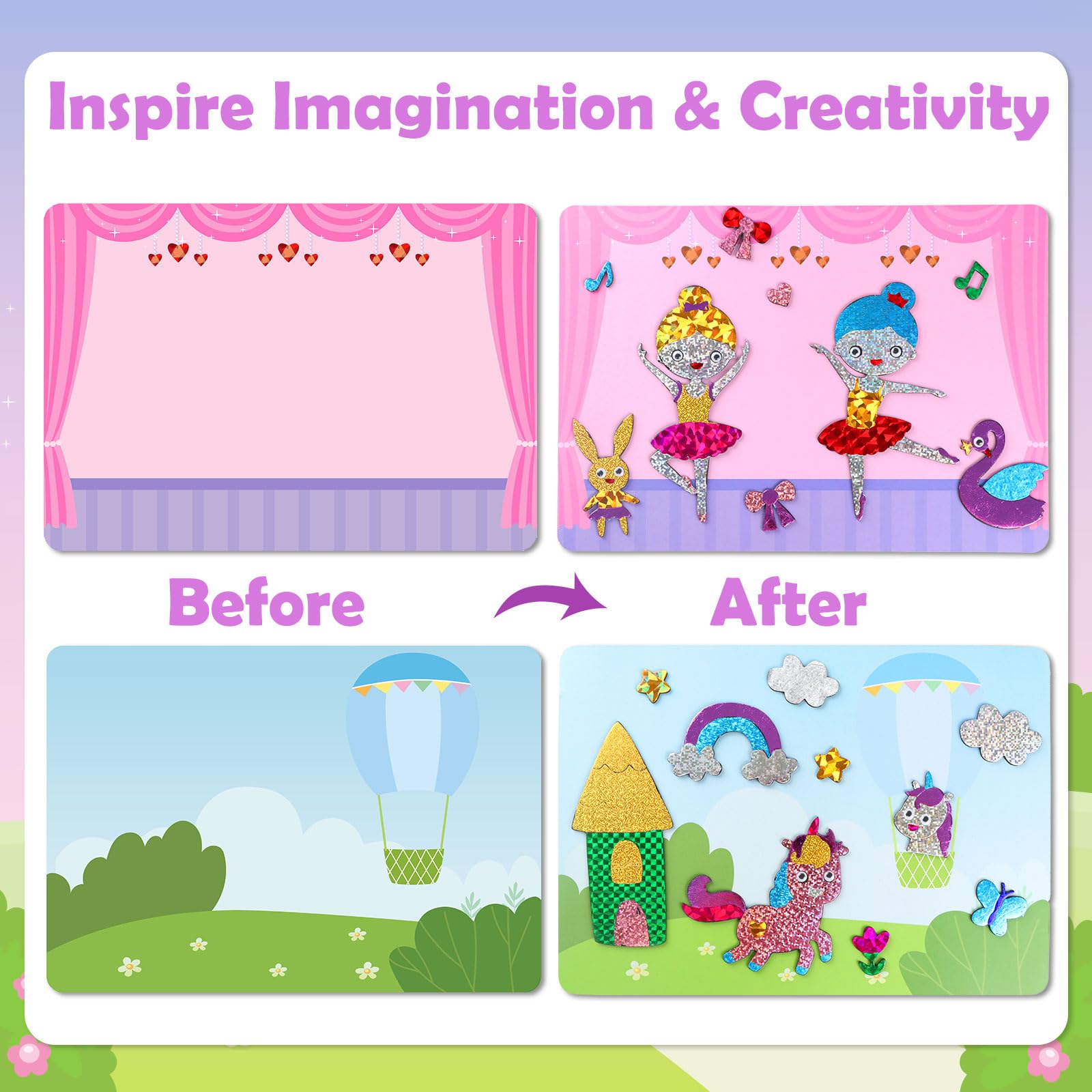 ZMLM Foil Art Kit for Kids – Princess Theme Mess-Free Craft Activity with 10 Pictures