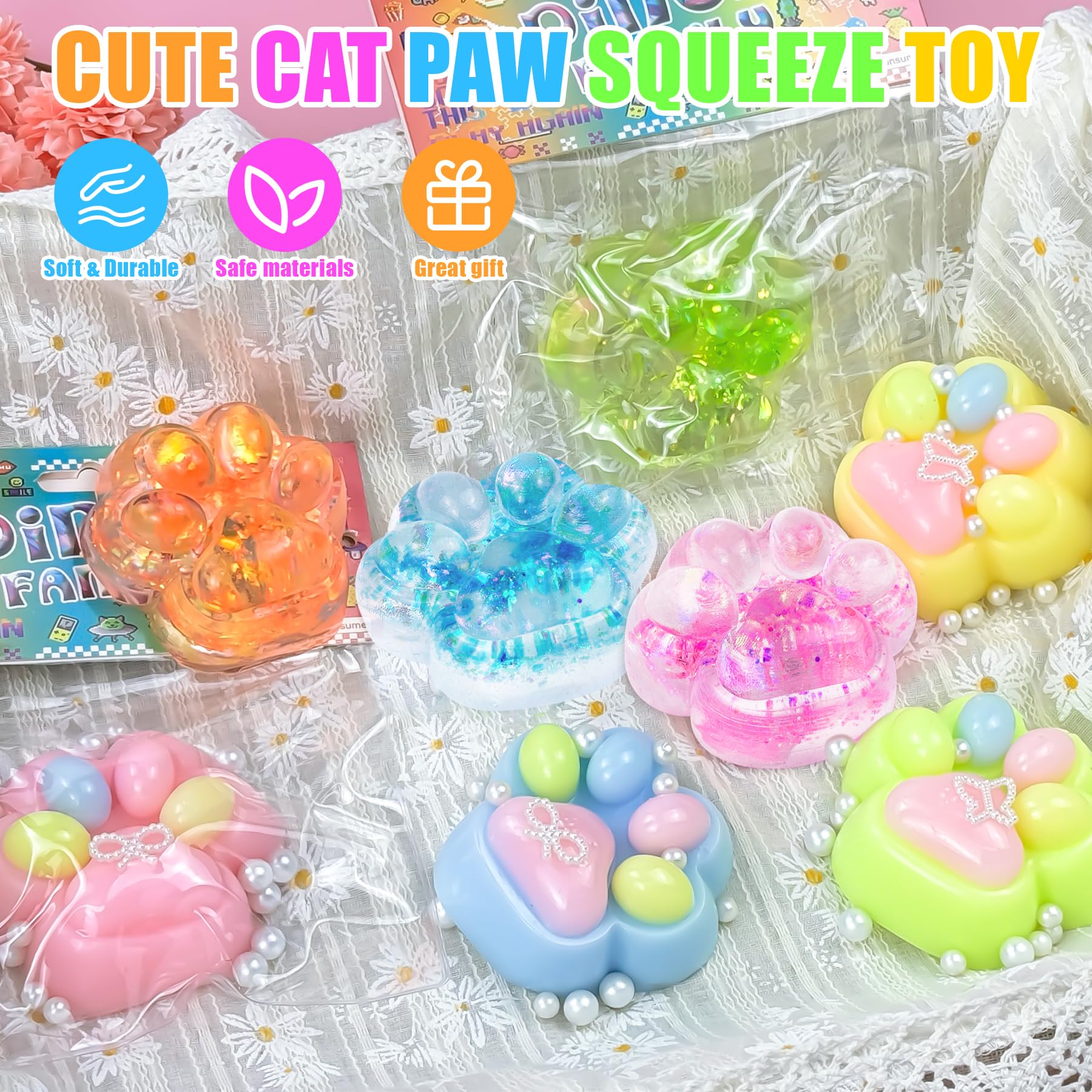 Zoacrn 4-Pack Taba Squishies Cat Paw – Cute Kawaii Stress Relief Squeeze Toys for Adults & Kids