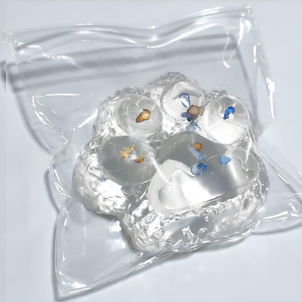 Zoacrn Big Taba Squishy Paw – 4.2in Clear Cat Paw Stress Toy with Colorful Stones