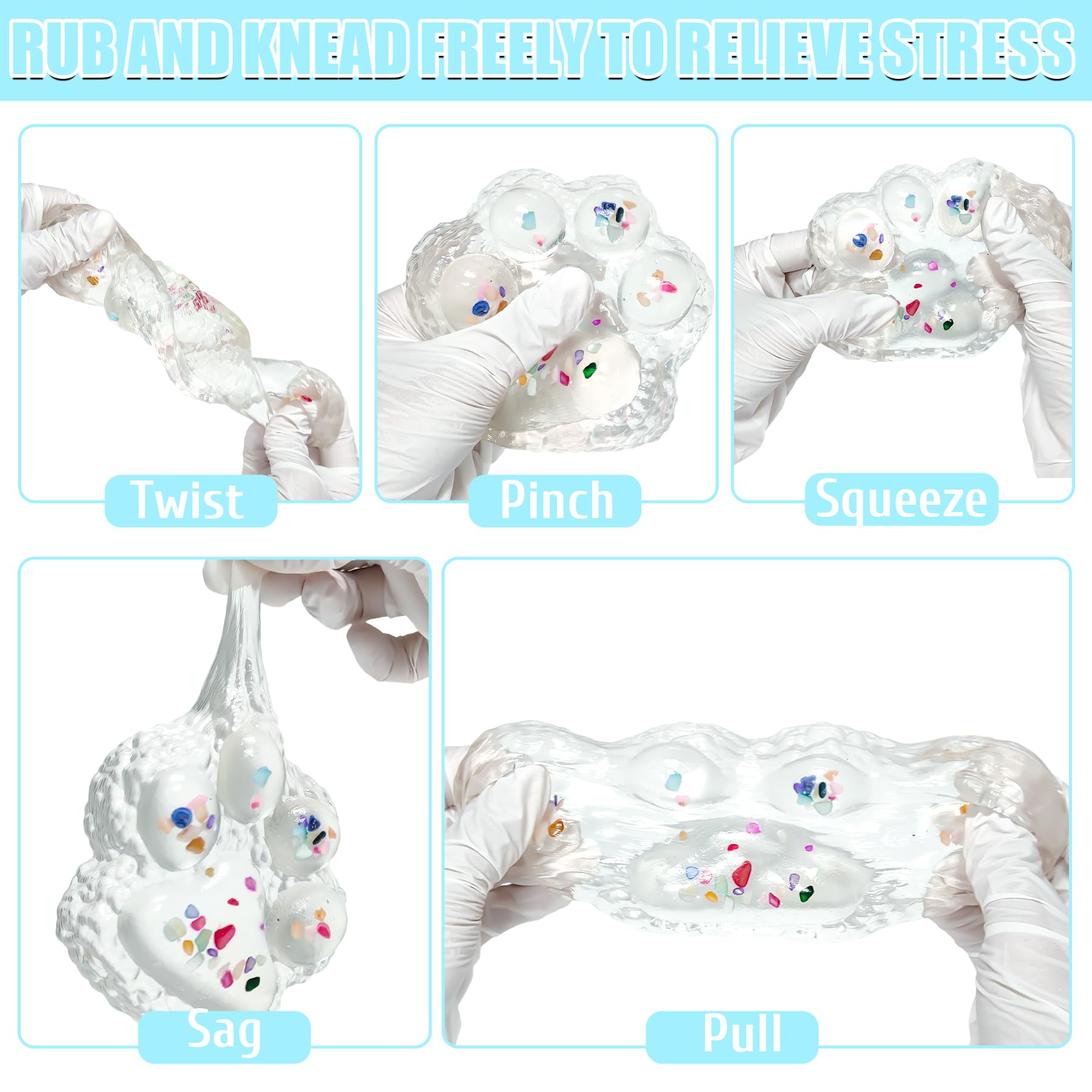 Zoacrn Big Taba Squishy Paw – 4.2in Clear Cat Paw Stress Toy with Colorful Stones