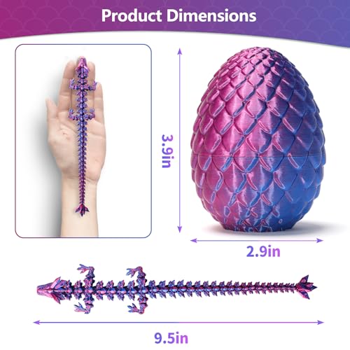 Zobetro 3D Printed Articulated Crystal Dragon in Easter Egg – Purple Fidget Desk Toy