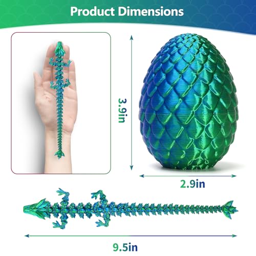 Zobetro 3D Printed Dragon in Egg – Articulated Crystal Dragon Fidget Desk Toy, Green