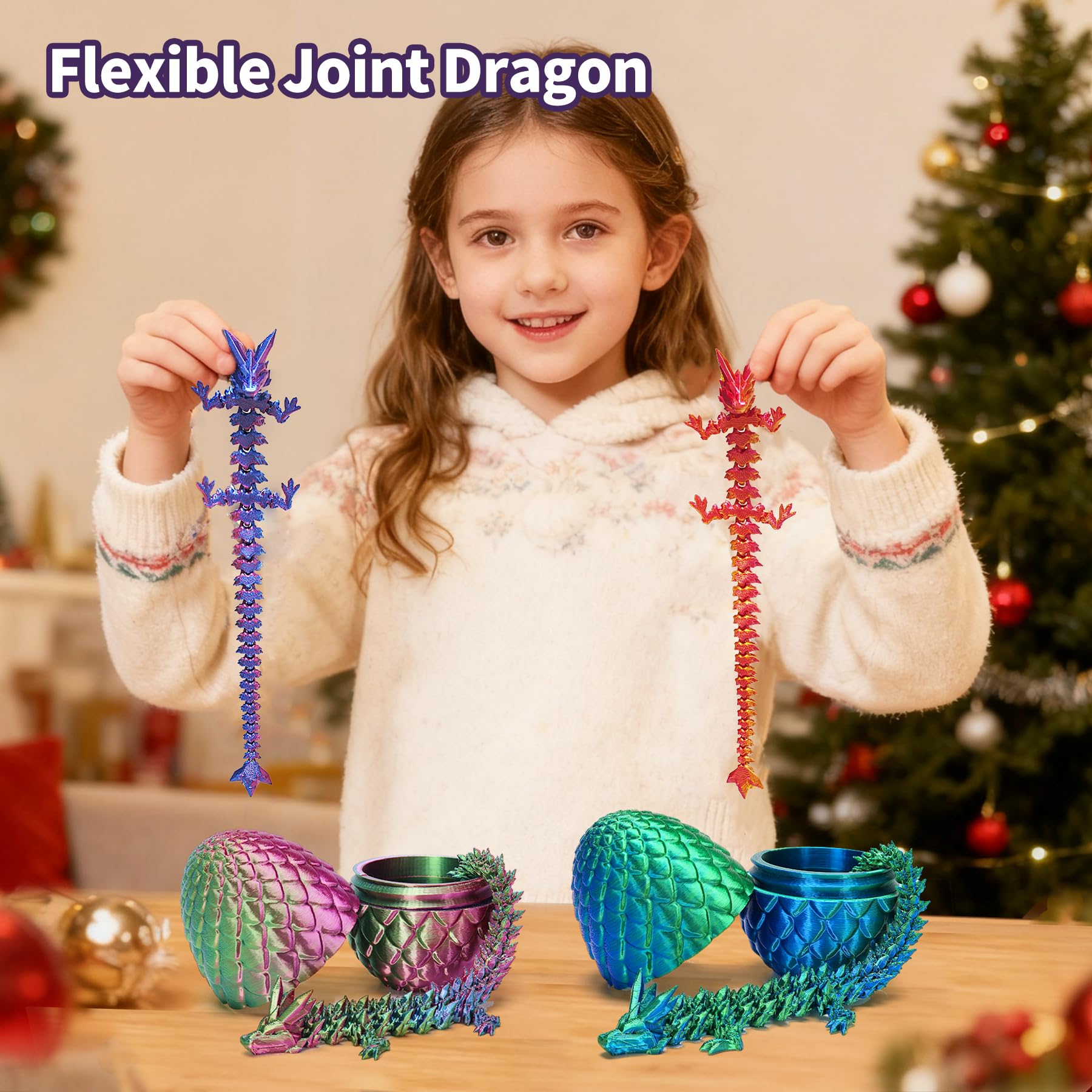 Zobetro 3D Printed Dragon in Egg – Articulated Crystal Dragon Fidget Desk Toy, Green