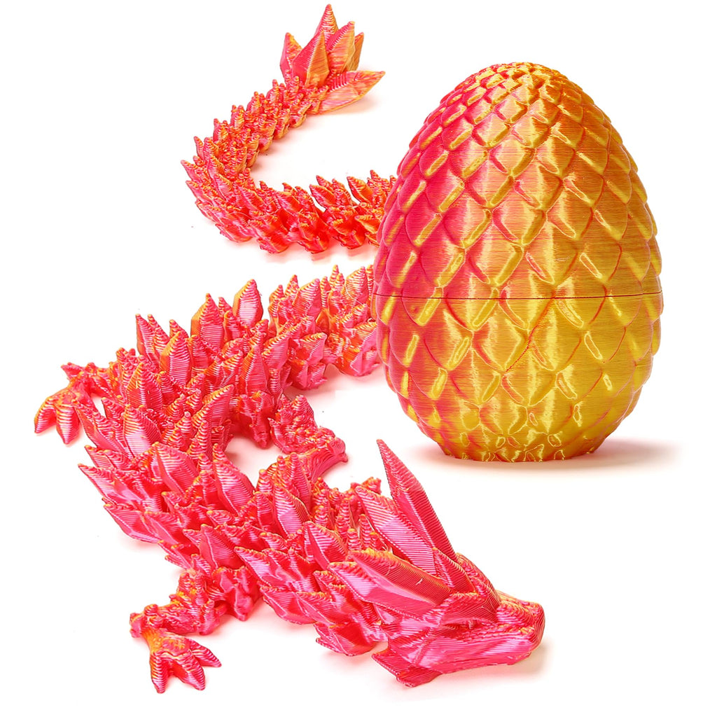 Zobetro 3D Printed Dragon Surprise Egg - Red Articulated Dragon Desk Toy for Easter, Christmas & Home Decor