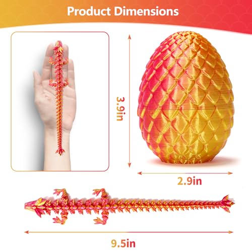 Zobetro 3D Printed Dragon Surprise Egg - Red Articulated Dragon Desk Toy for Easter, Christmas & Home Decor