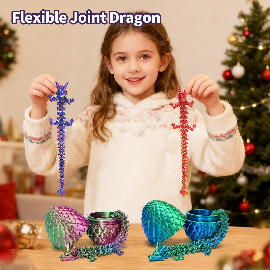 Zobetro 3D Printed Dragon Surprise Egg - Red Articulated Dragon Desk Toy for Easter, Christmas & Home Decor