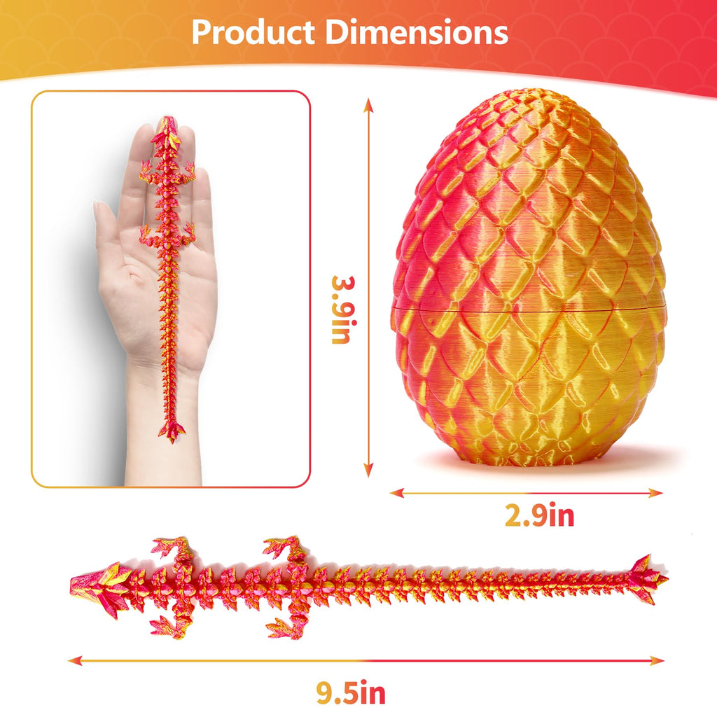 Zobetro 3D Printed Dragon Surprise Egg - Red Articulated Dragon Desk Toy for Easter, Christmas & Home Decor