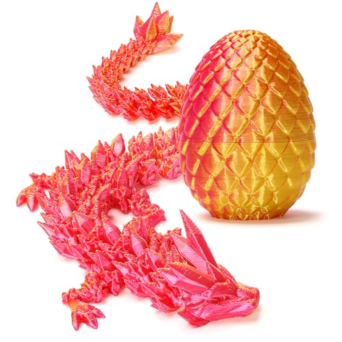 Zobetro 3D Printed Dragon Surprise Egg - Red Articulated Dragon Desk Toy for Easter, Christmas & Home Decor