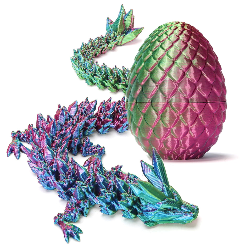 Zobetro 3D Printed Dragon Surprise Egg, Yellow & Green - Articulated Desk Toy for Dragon Collectors