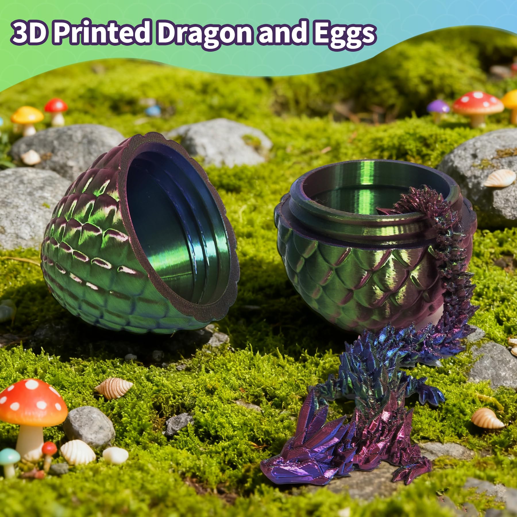 Zobetro 3D Printed Dragon Surprise Egg, Yellow & Green - Articulated Desk Toy for Dragon Collectors