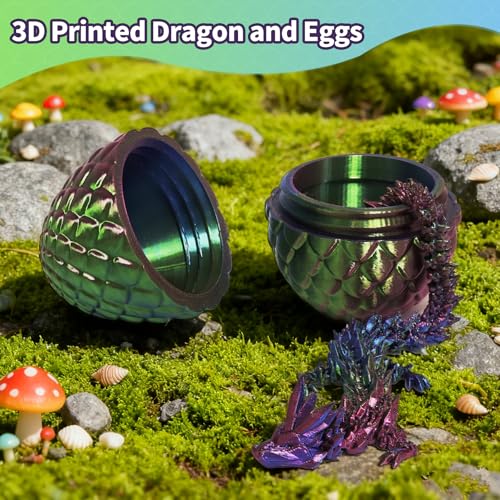 Zobetro 3D Printed Dragon Surprise Egg, Yellow & Green - Articulated Desk Toy for Dragon Collectors