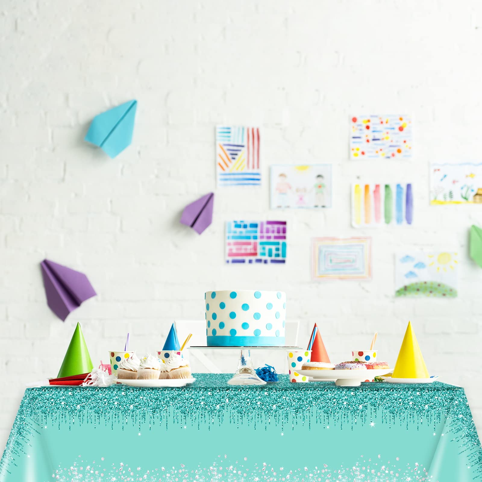 ZOIIWA 3-Pack Teal and Silver Plastic Tablecloths 54x108 Inch for Birthday Party Decor