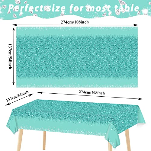 ZOIIWA 3-Pack Teal and Silver Plastic Tablecloths 54x108 Inch for Birthday Party Decor