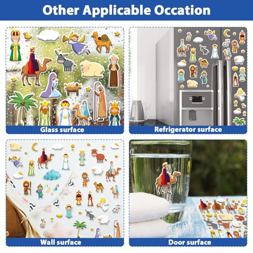 ZOIIWA Christmas Nativity 3D Puffy Sticker Activity Book – 100 Reusable Vinyl Clings with 2 Fold-Out Scenes for Kids Ages 4+