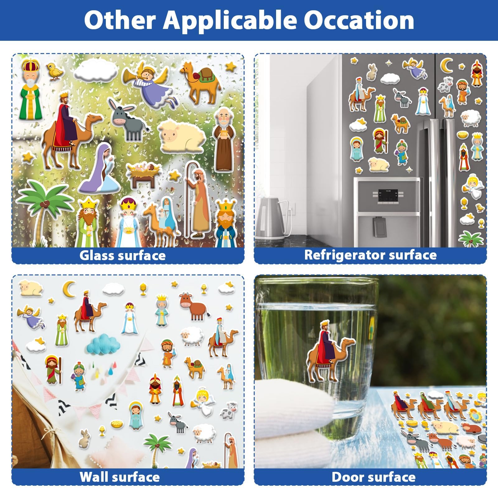 ZOIIWA Christmas Nativity 3D Puffy Sticker Activity Book – 100 Reusable Vinyl Clings with 2 Fold-Out Scenes for Kids Ages 4+
