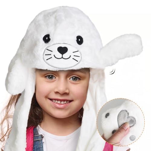 ZONESTA Animal Hat with Moving Ears – Funny Plush Headwear for Kids and Adults