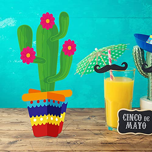 Zonon 12 Pcs Cactus Party Decorations - Mexican Fiesta Honeycomb Table Centerpieces and Cutouts