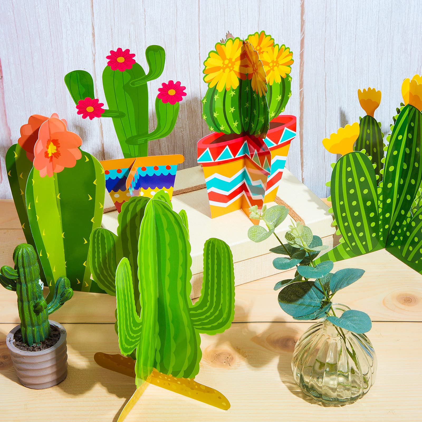 Zonon 12 Pcs Cactus Party Decorations - Mexican Fiesta Honeycomb Table Centerpieces and Cutouts